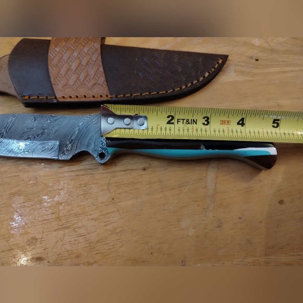 New Mens Damascus Steel Blade Knife with Leather Sheath - Picture 5 of 9